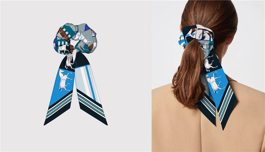 FELICITY Scrunchie Twilly Combo Horse Design Hair Tie with Ribbon