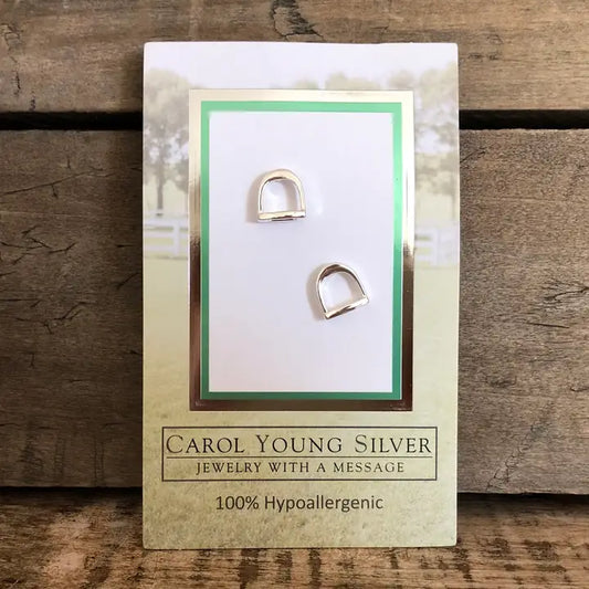Carol Young Silver English Saddle Stirrup Earrings - On Card