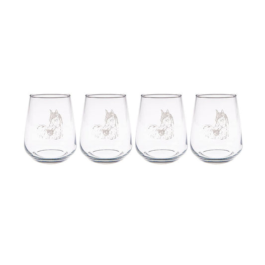 Selbrae House Ltd - 4 Stemless Glasses -  Horse Portrait