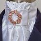 ERA Euro Charlize Pre Tied Stock Tie - White Satin with Crystals and Horse Shoe Brooch