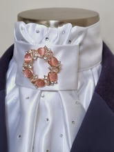 ERA Euro Charlize Pre Tied Stock Tie - White Satin with Crystals and Horse Shoe Brooch