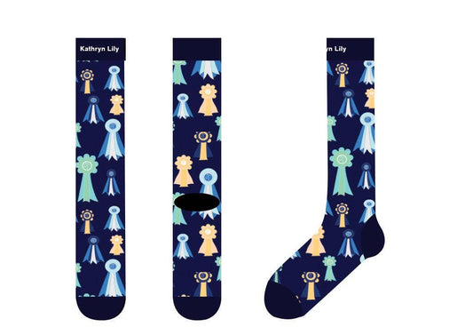 Kathryn Lily Equestrian - Tall Boot Socks -Navy Ribbons