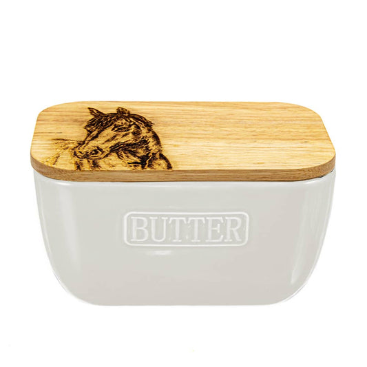 Selbrae House Ltd - White Butter Dish - Horse Portrait