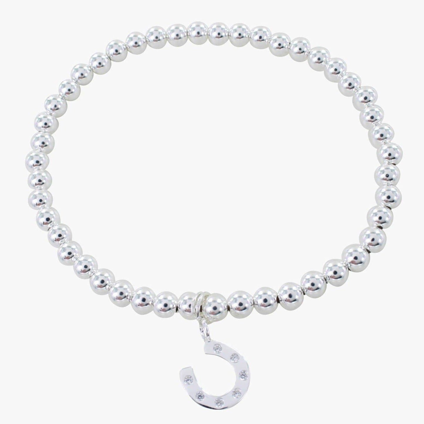 REEVES & REEVES - Beaded Silver Bracelet with PavÃ© Horseshoe Charm