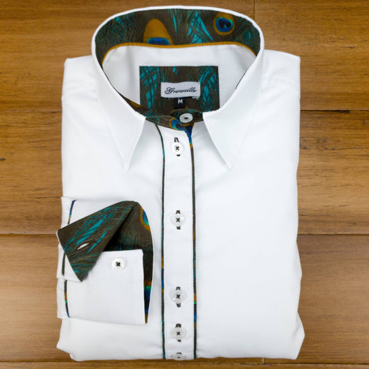 Grenouille - Grenouille Ladies White Shirt with Peacock Print Accents