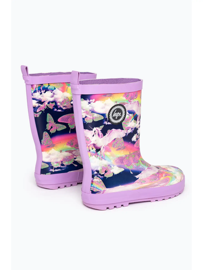 JHB2C LTD - HYPE KIDS PURPLE PEGASUS RUBBERISED CREST WELLIES - UK2/2.5 Only