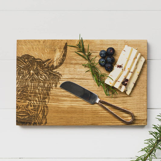 Selbrae House Ltd - Highland Cow Oak Cheese Board & Knife Set