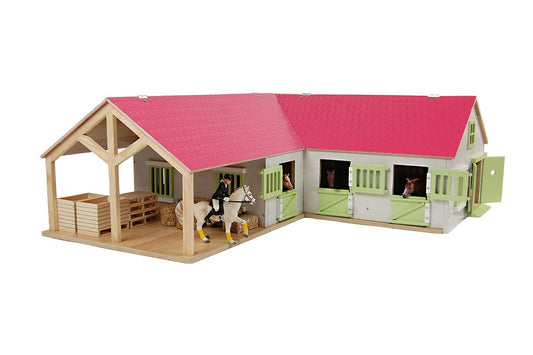 American Hobbies & Merchandising - Kids Globe 1:24 Scale Wooden Horse stable Toy With 4 Stalls