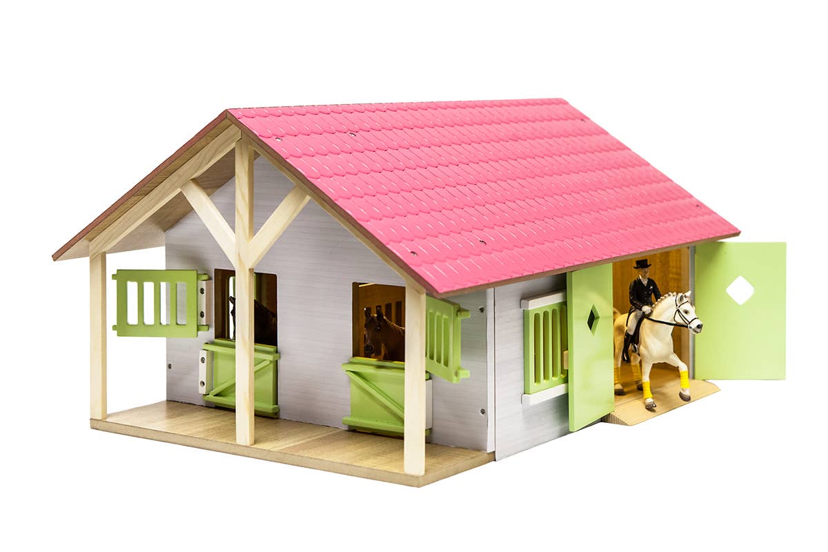 American Hobbies & Merchandising - Kids Globe 1:24 Scale Wooden Horse stable Toy With 2 Stalls