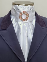 ERA Euro Charlize Pre Tied Stock Tie - White Satin with Crystals and Horse Shoe Brooch