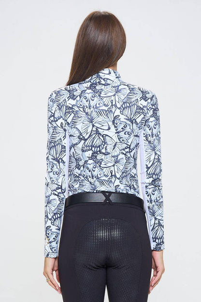 Dancing Equestrian Sunshirt - Black & White Butterflies