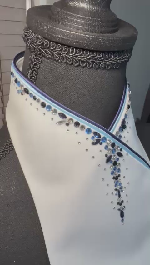 Plastronique Custom Stock Tie Navy/Light Blue Satin Trim Navy/Light Blue/Clear Drip