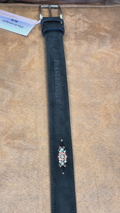 Plastronique Belt Black Suede Black/Clear/Rose Gold Crystal- 95cm