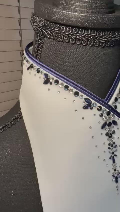 Plastronique Custom Stock Tie Navy/Navy Satin Trim Navy/Clear Crystal Drip