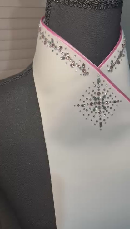 Plastronique Custom Stock Tie Pink Satin Trim Pink/Clear Crystal Diamond