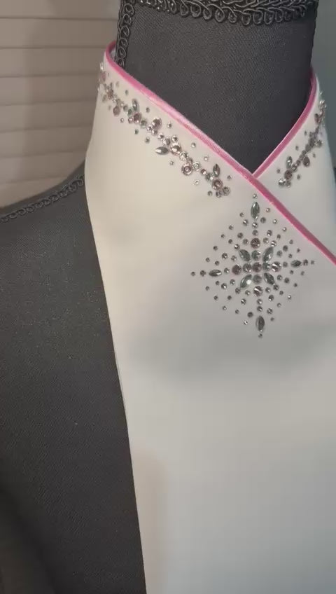 Plastronique Custom Stock Tie Pink Satin Trim Pink/Clear Crystal Diamond