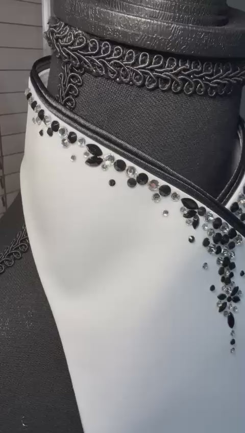 Plastronique Custom Stock Tie Black on Black Trim Black/Clear Crystals Drip