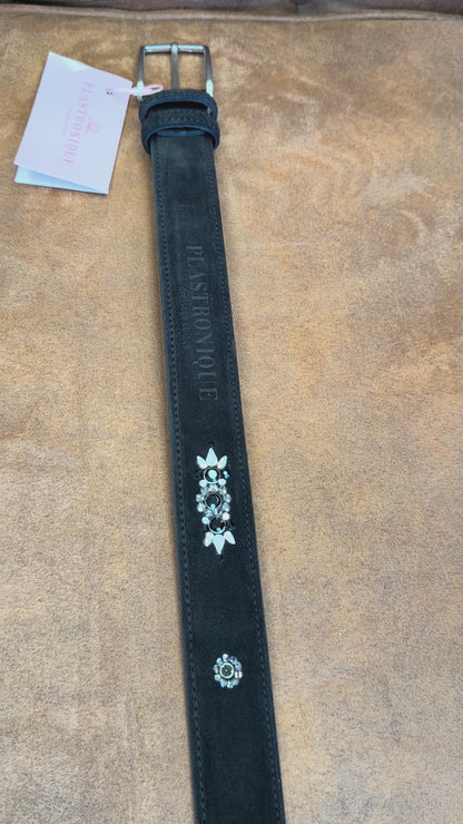 Plastronique Belt Black Suede Black/Clear Crystal- 85cm